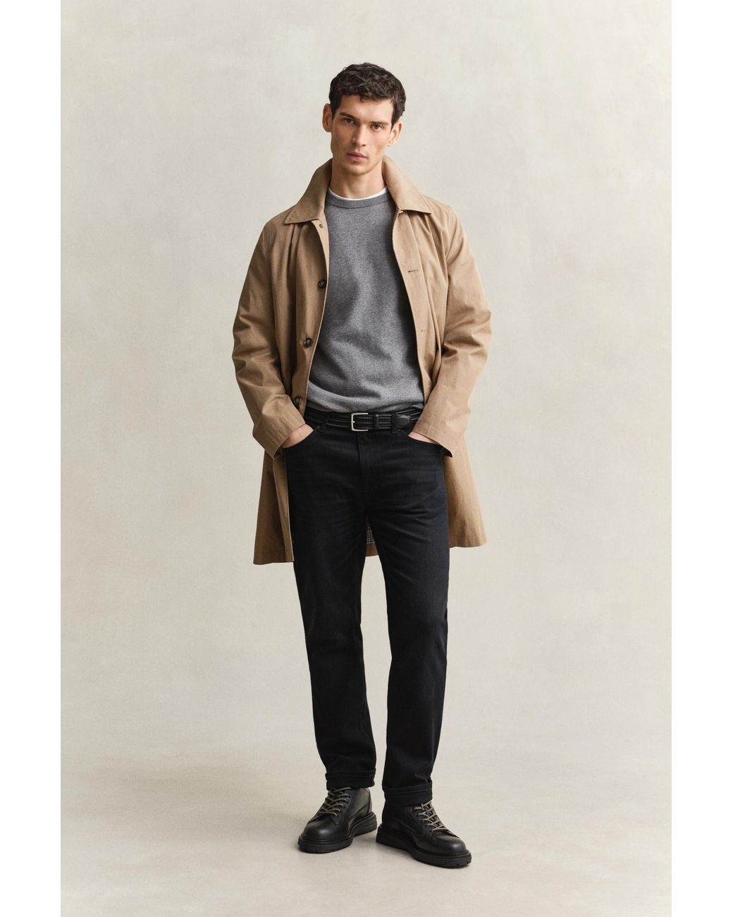 Gant Gray Cotton Crew Neck Sweater Melange for men