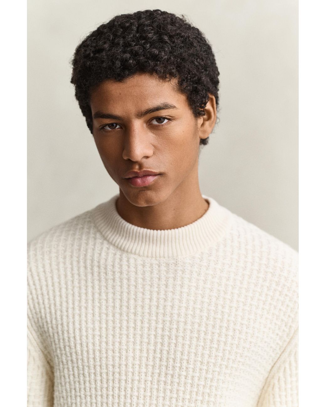 Gant Natural Textured Cotton Wool Mock Neck Sweater Cream for men