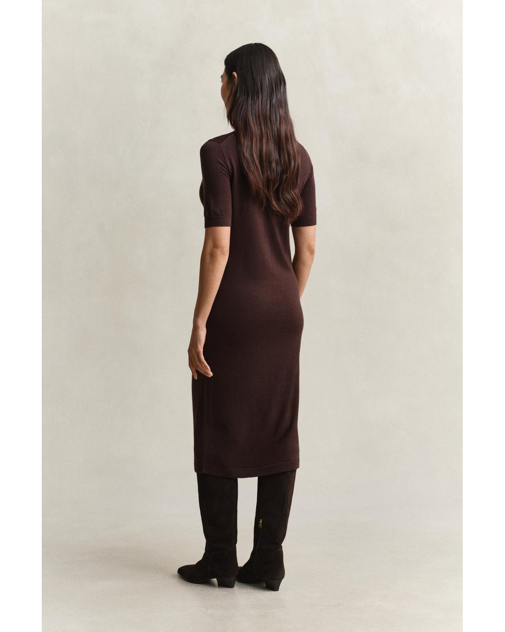 Gant Brown Merino Wool Turtleneck Dress Deep