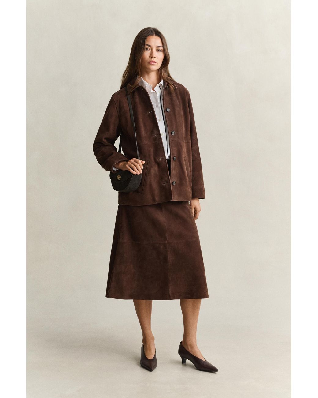 Gant Natural Flared Suede Skirt Deep