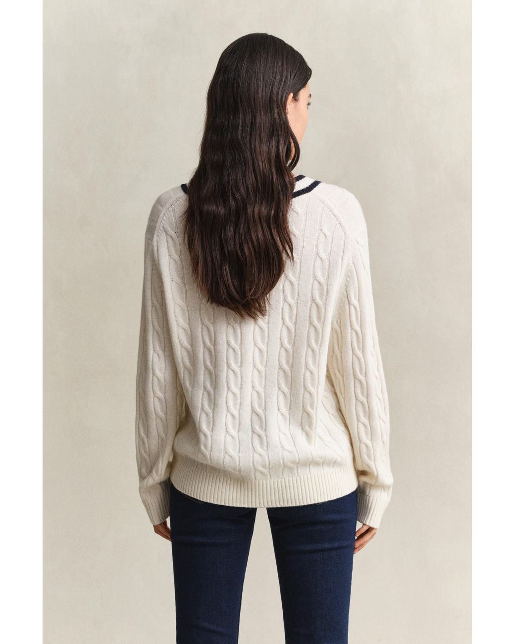 Gant Natural Merino Wool Cable Knit Sweater Cream