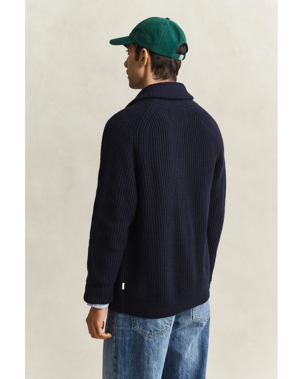 Gant Blue Ribbed Wool Blend Cardigan Evening for men