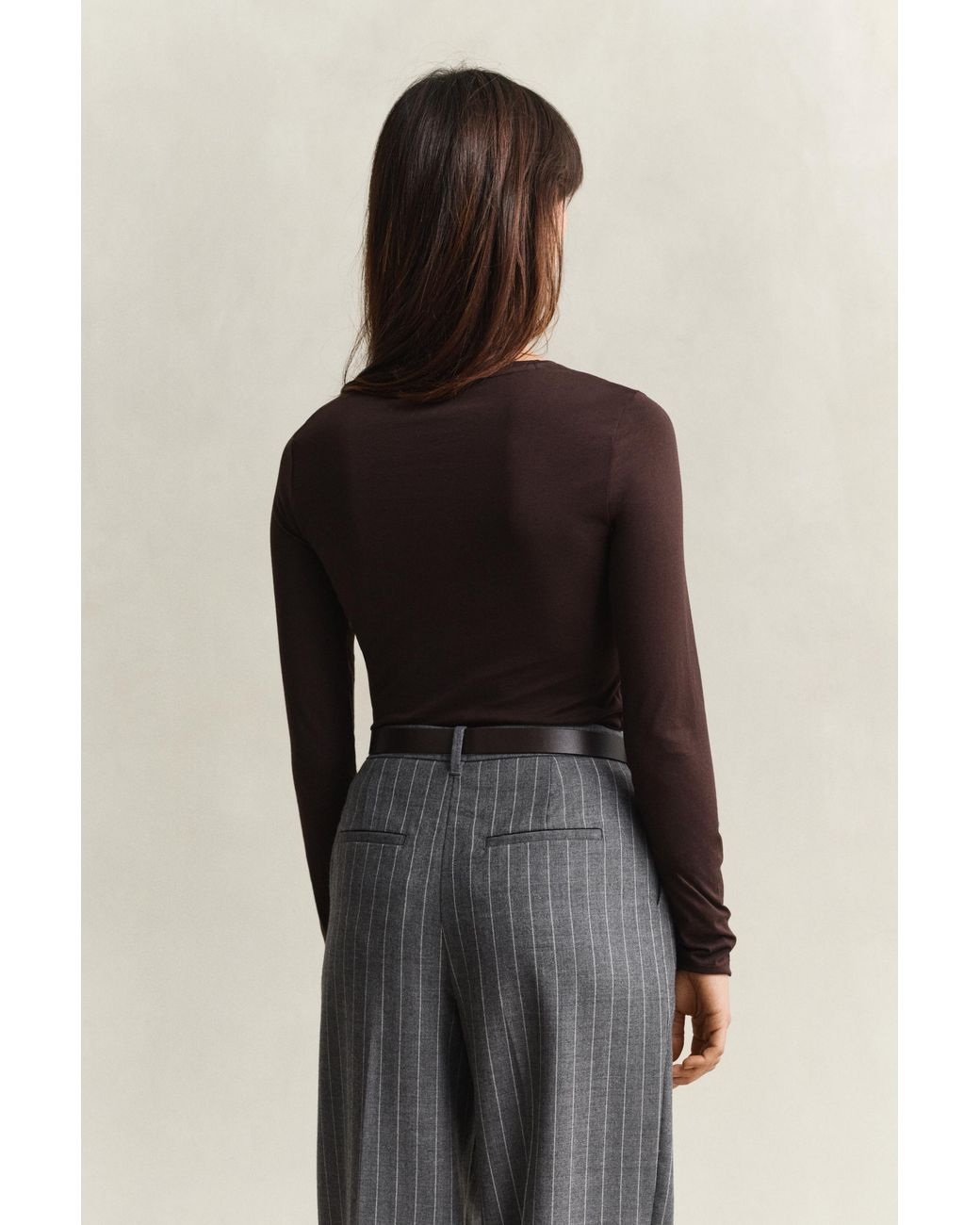 Gant Brown Light Cotton Long Sleeve T-Shirt Deep
