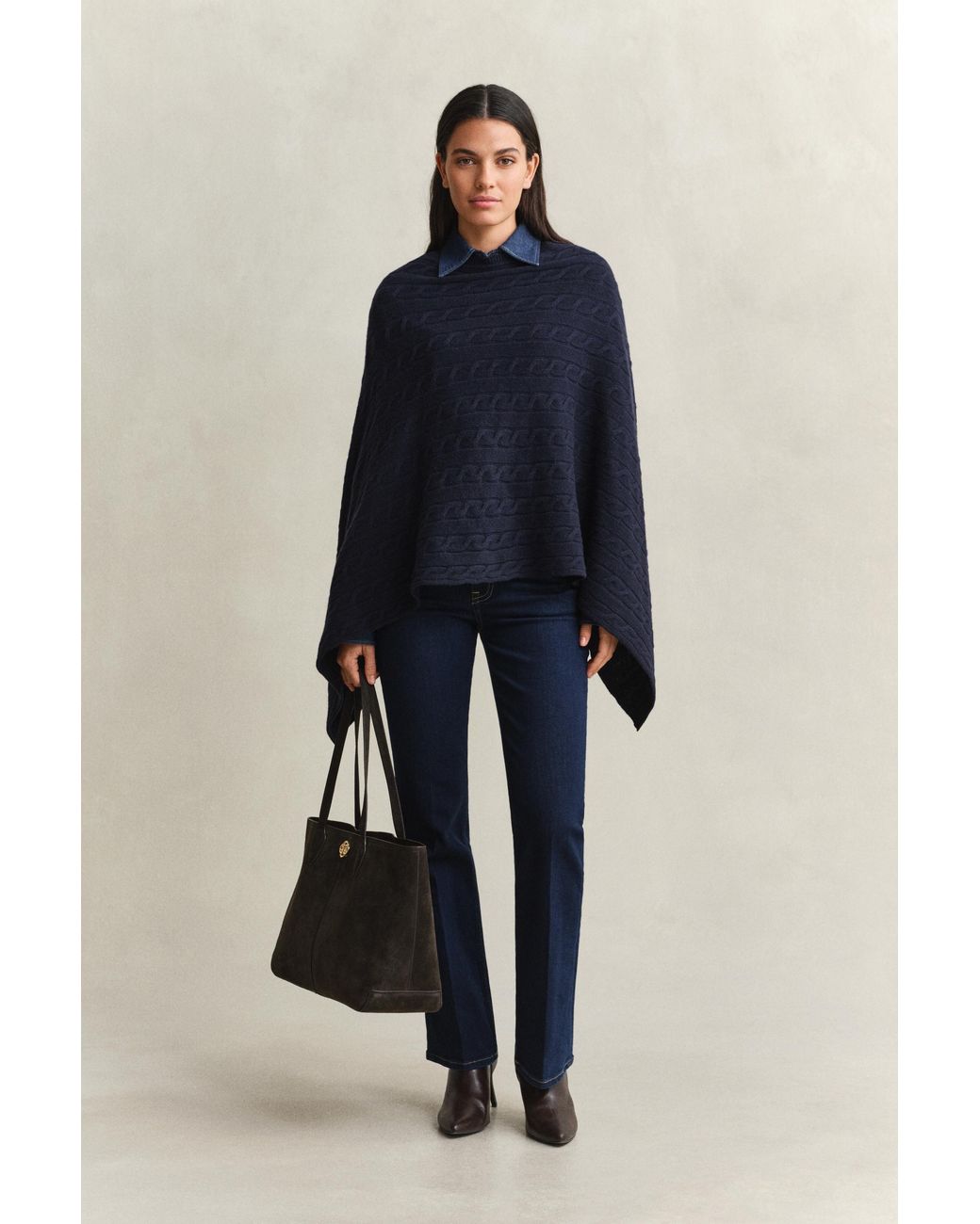 Gant Blue Wool Cable Knit Poncho Evening