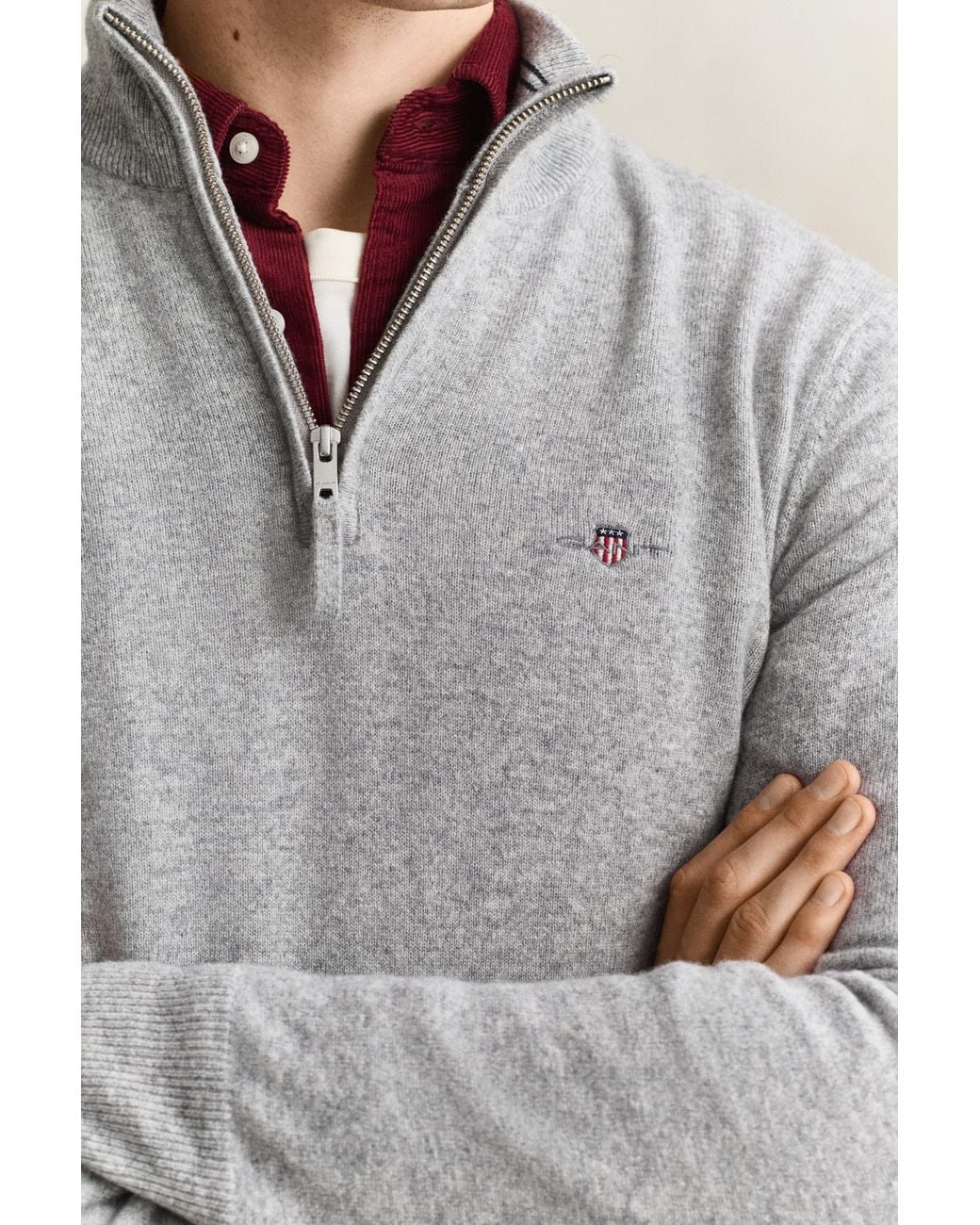Gant Gray Lambswool Half-Zip Sweater Melange for men