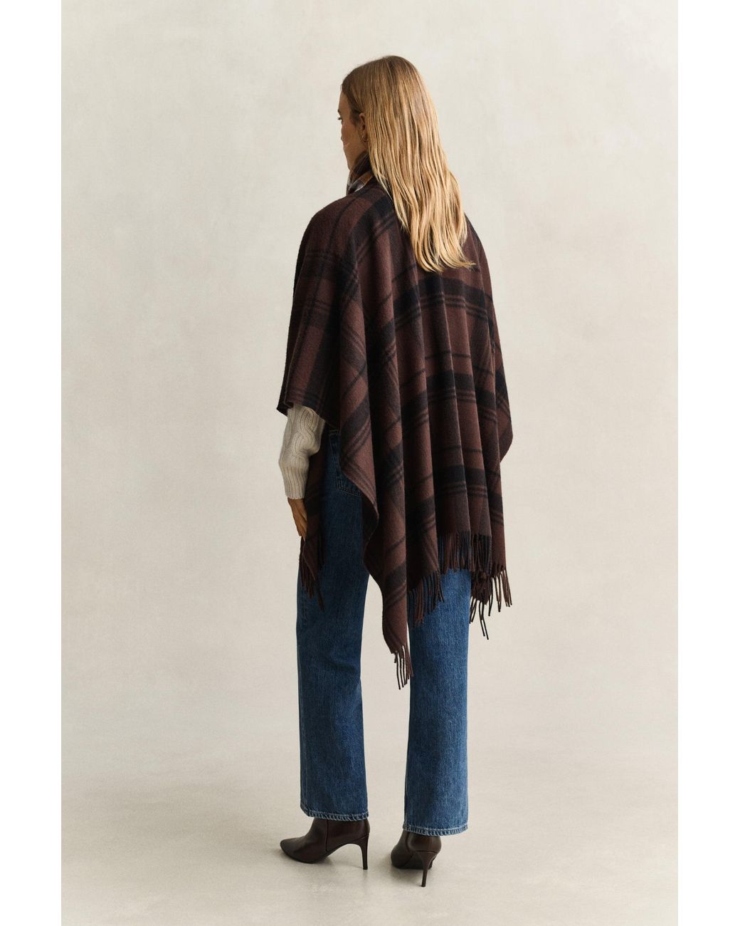 Gant Blue Checked Wool Poncho Deep