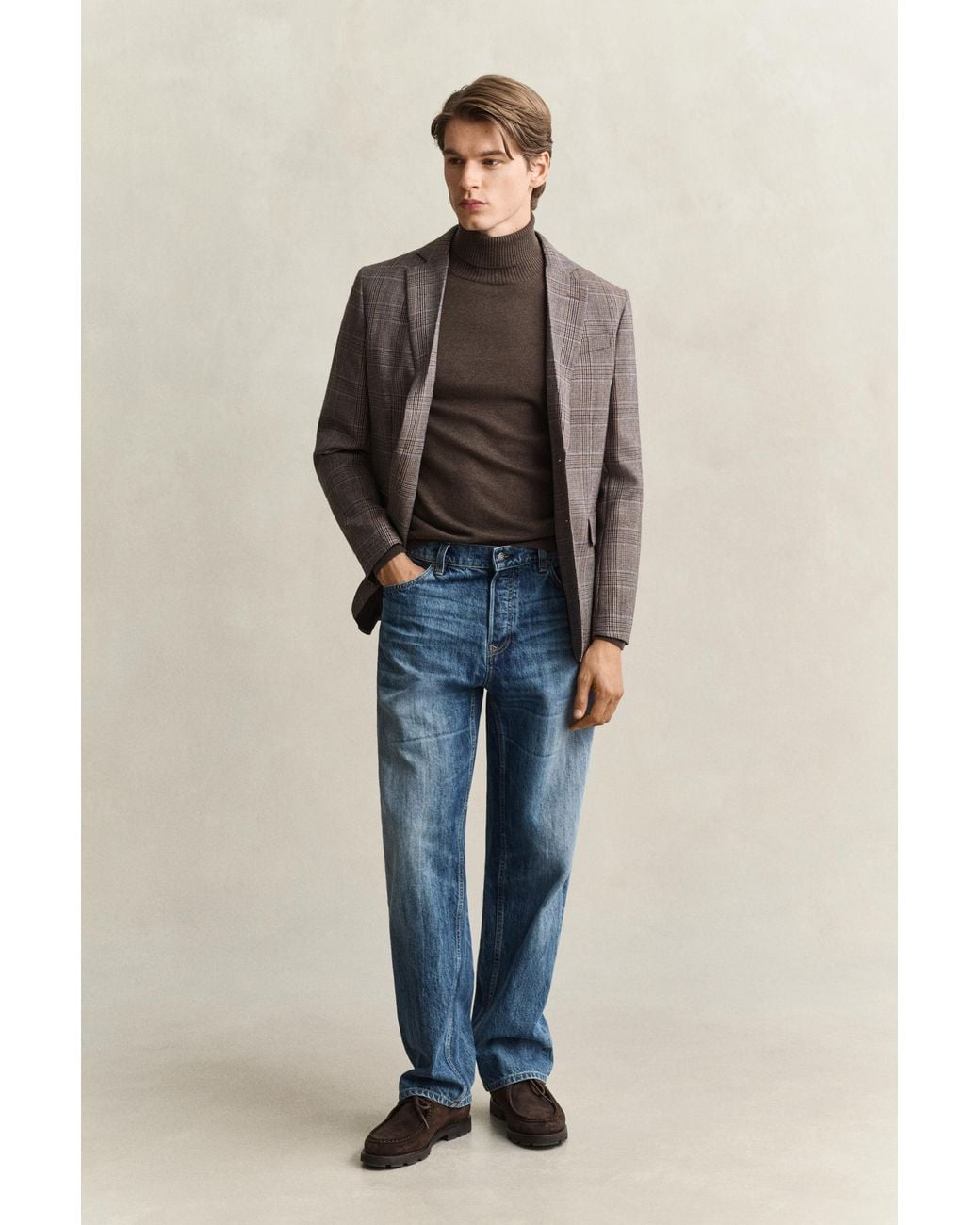 Gant Brown Checked Wool Suit Jacket Light Taupe for men