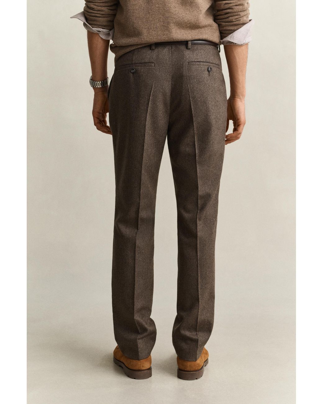 Gant Natural Wool Herringbone Suit Pants for men
