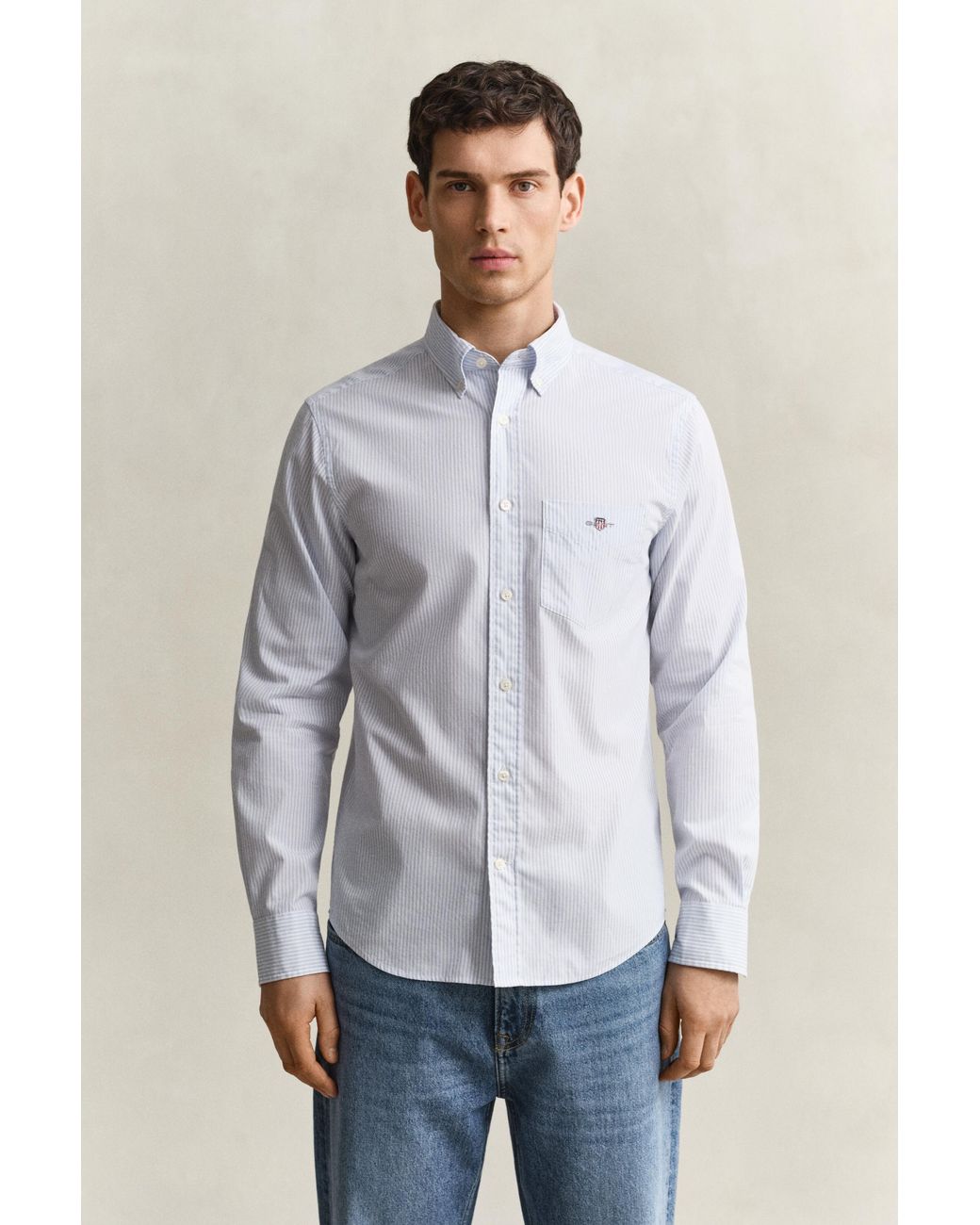 Gant Blue Classic Regular Striped Poplin Shirt for men