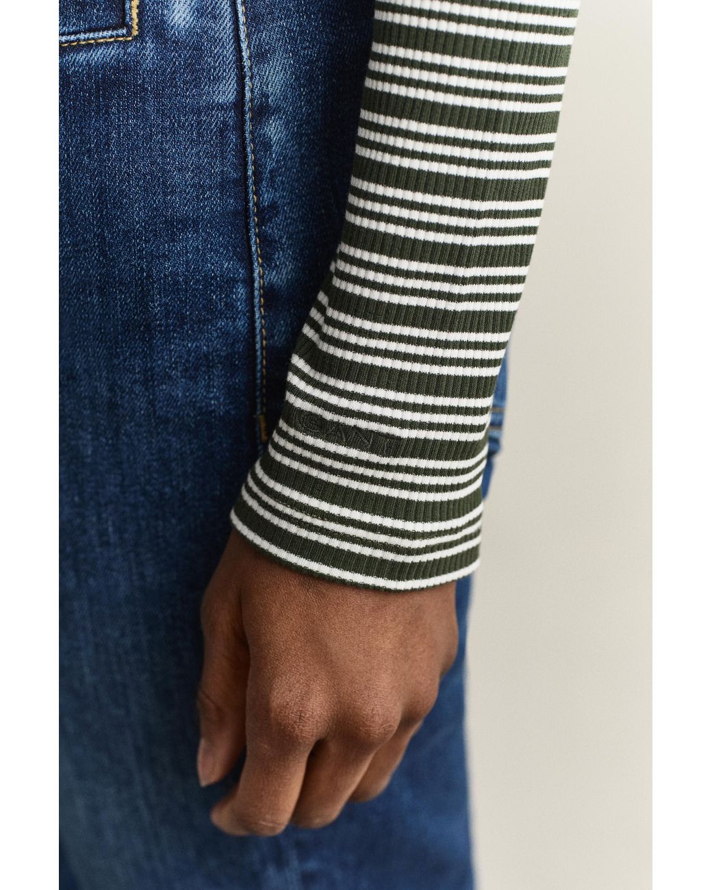 Gant Blue Ribbed Long Sleeve Henley Top