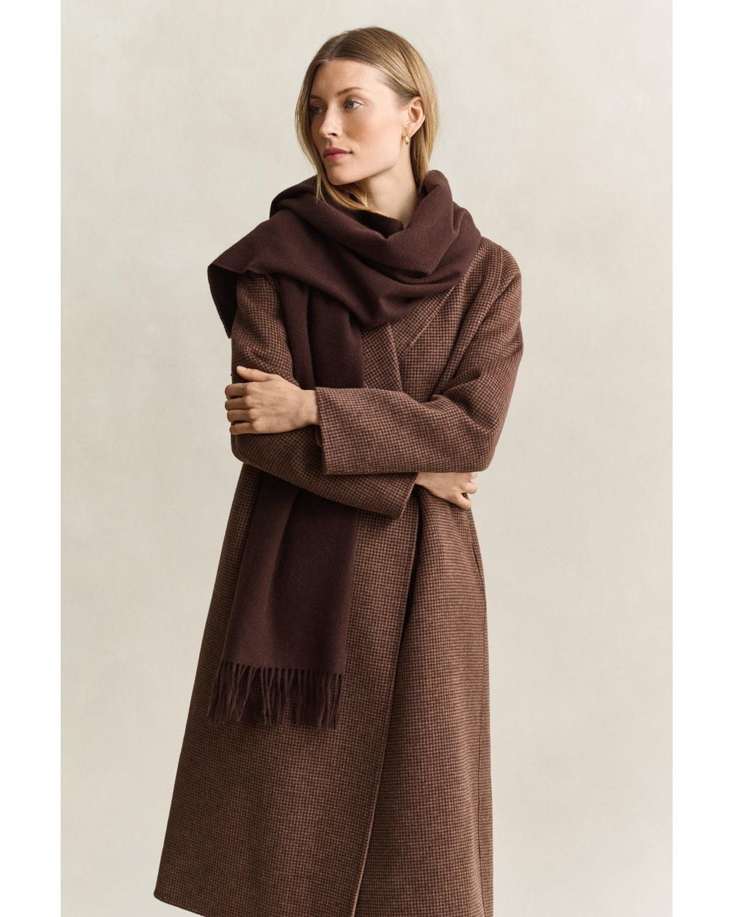 Gant Brown Woven Wool Scarf Deep