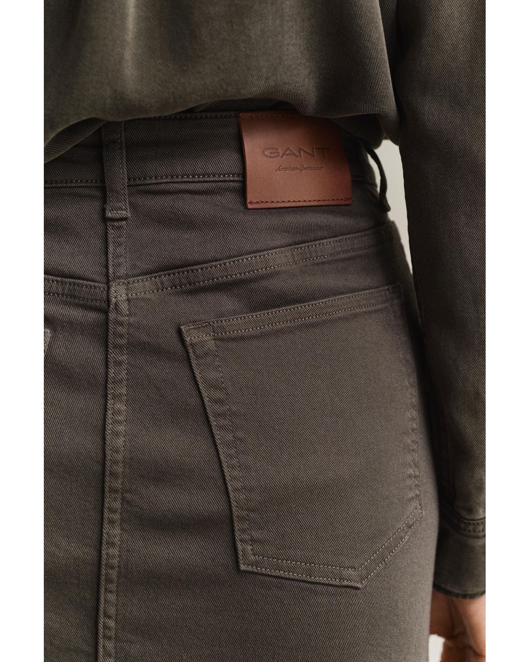 Gant Green Twill Colored Pencil Skirt Dark Moss