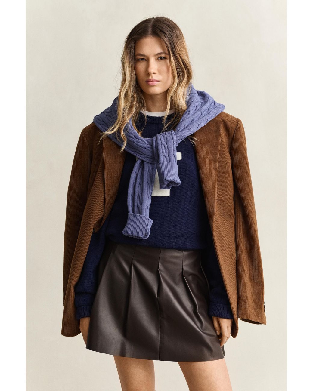 Gant Blue X Yale Pleated Leather Skirt Deep