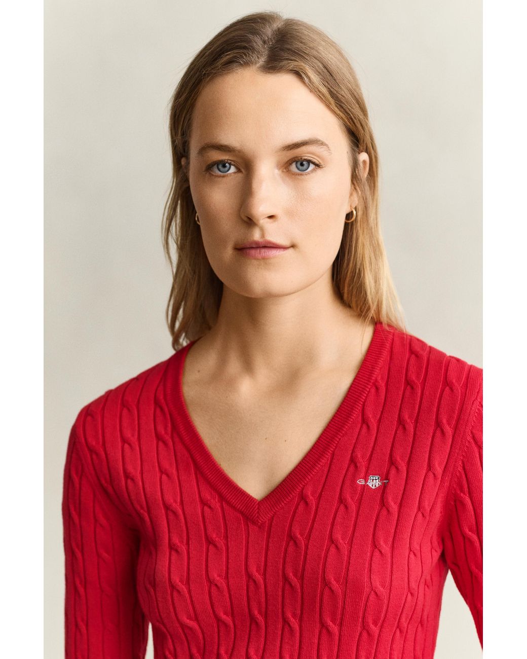 Gant Red Classic Cable Knit Sweater Ruby