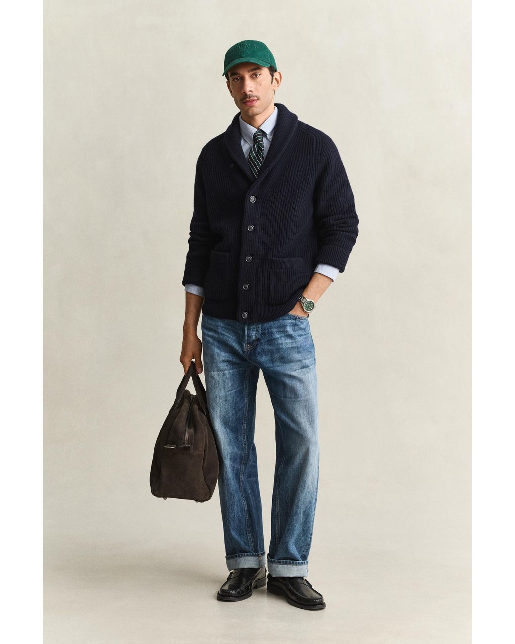 Gant Blue Ribbed Wool Blend Cardigan Evening for men