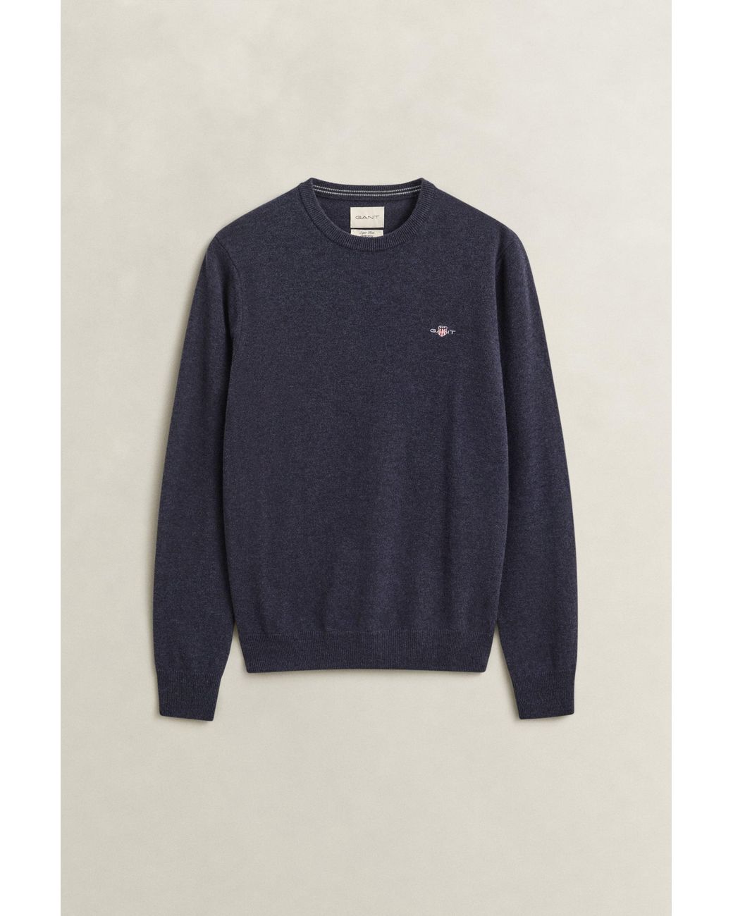 Gant Blue Lambswool Crew Neck Sweater Dark Melange for men