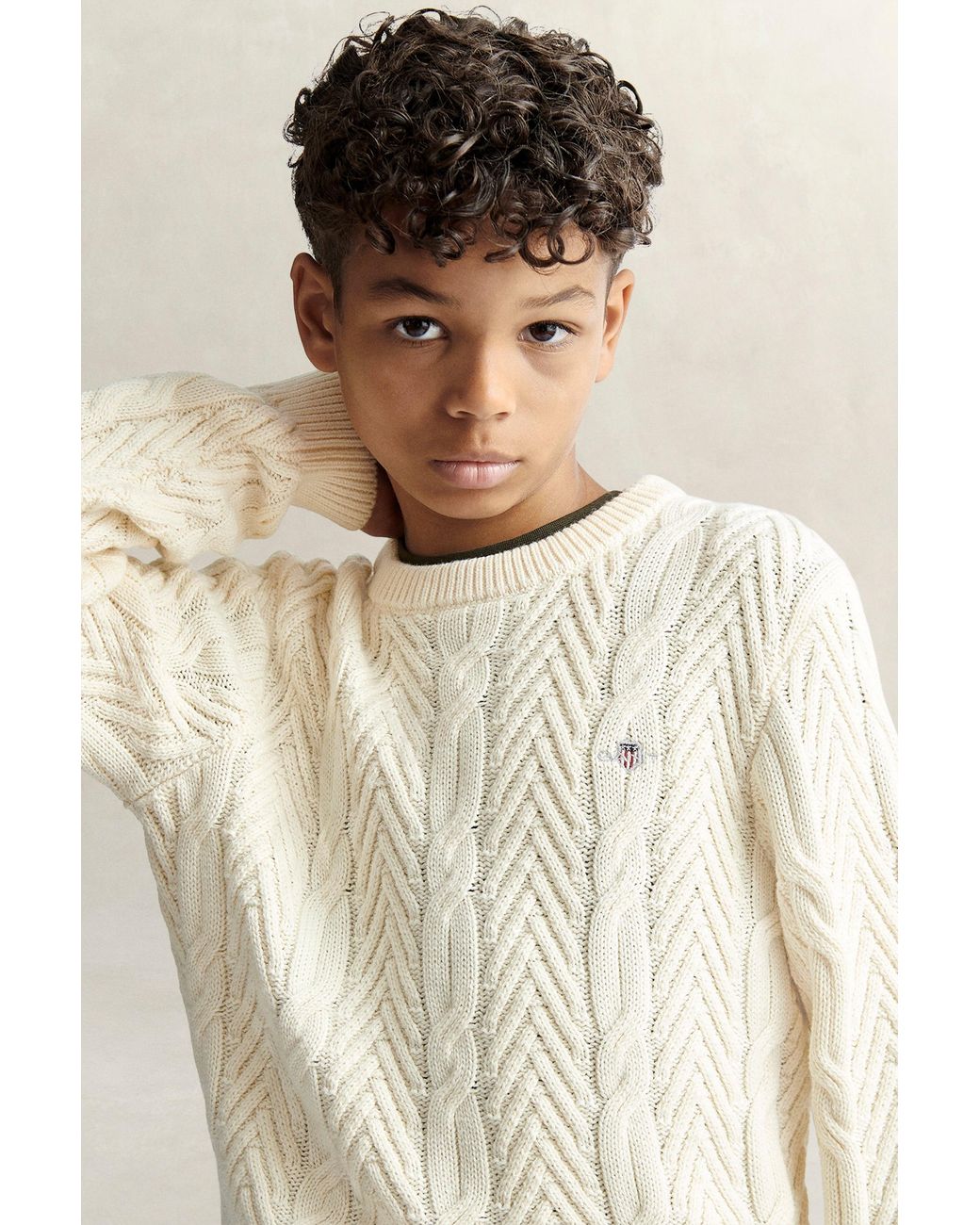 Gant Natural Teens Teen Boys Cable Knit Sweater for men