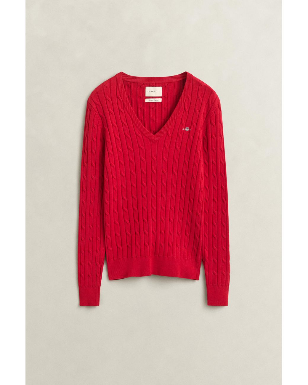 Gant Red Classic Cable Knit Sweater Ruby