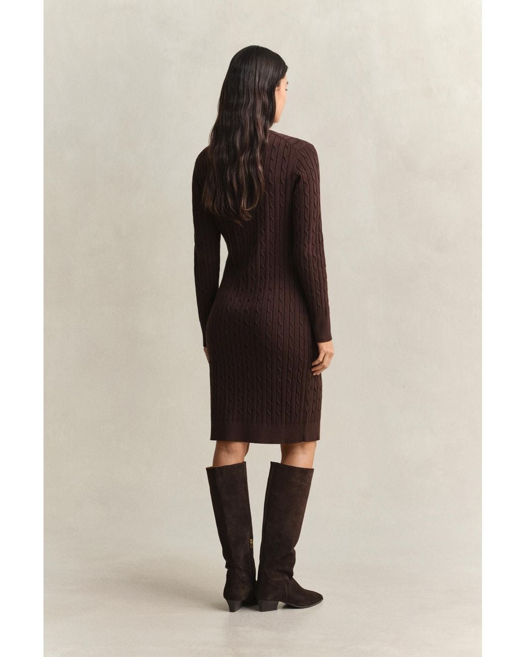 Gant Natural Stretch Cotton Cable Knit Crew Neck Dress Deep