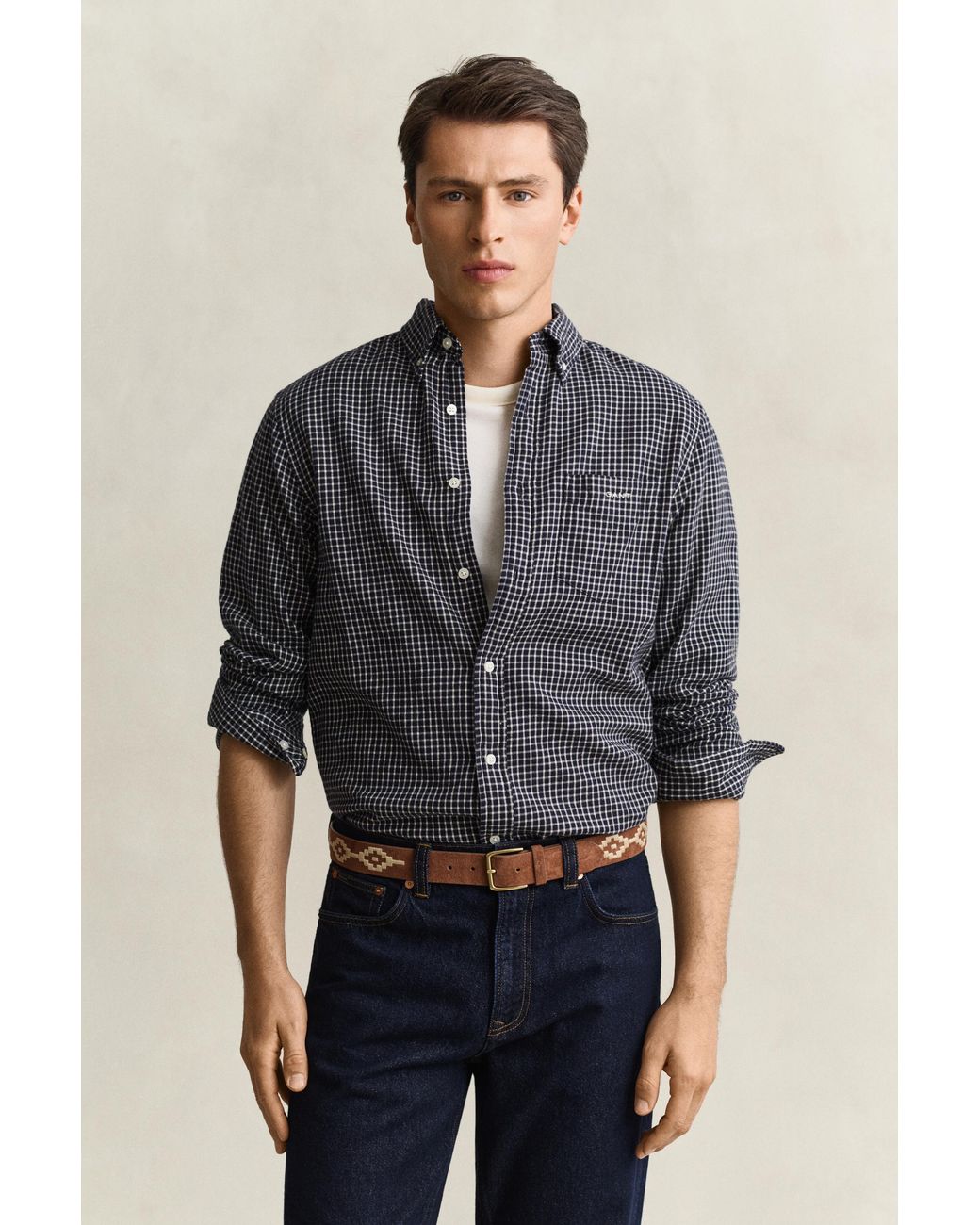 Gant Gray Checked Windblown Flannel Shirt Evening for men