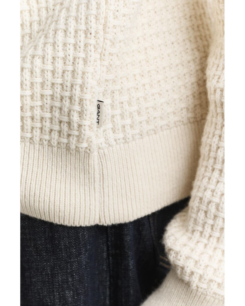 Gant Natural Textured Cotton Wool Mock Neck Sweater Cream for men