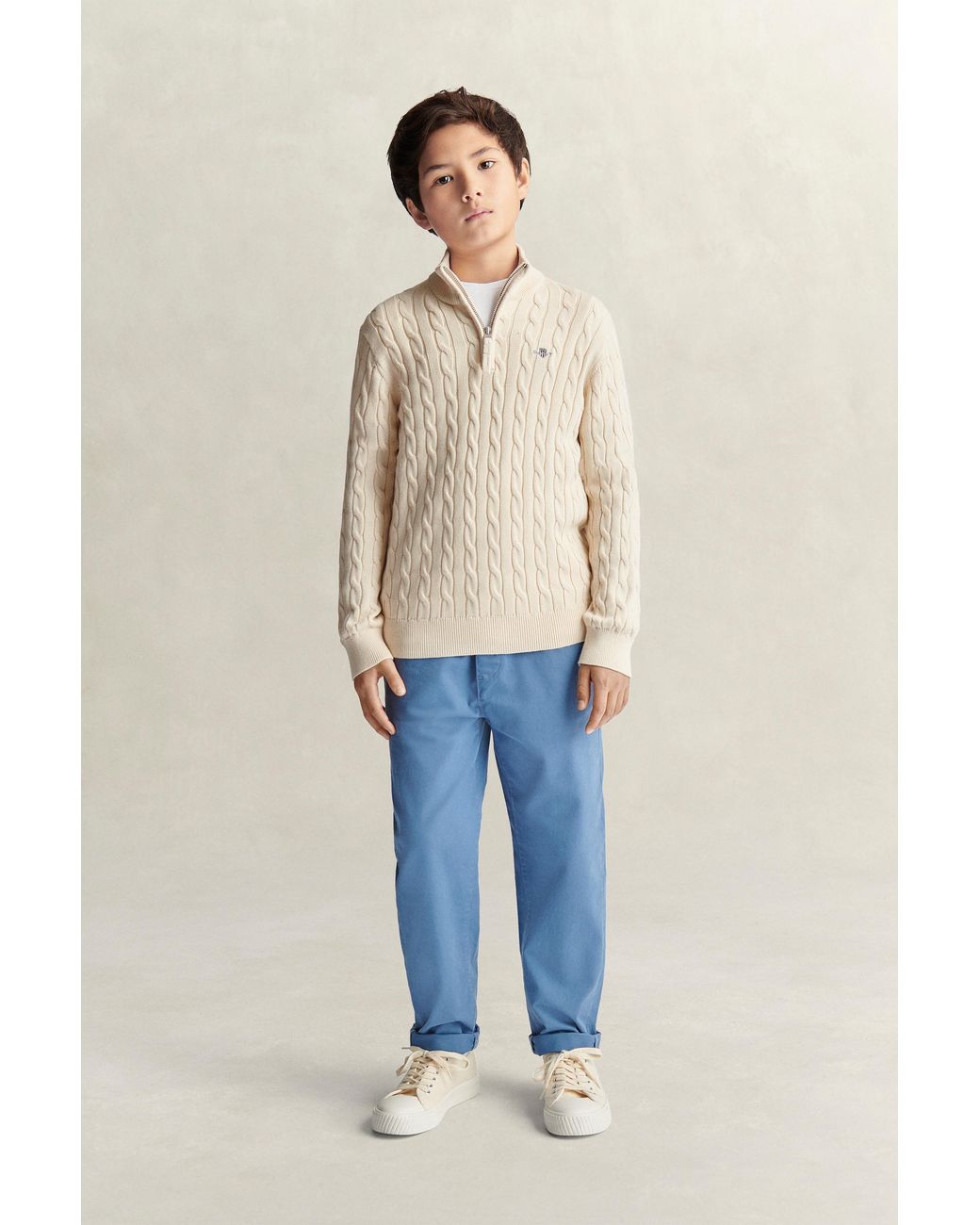 Gant Natural Teens Teen Boys Shield Cable Knit Half-Zip Sweater for men