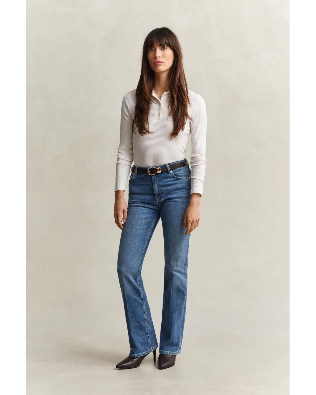 Gant Blue Slim Flared Stretch Jeans Mid Broken In