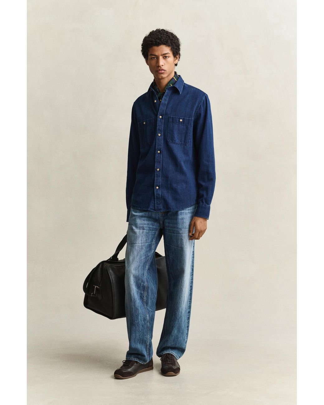 Gant Blue Herringbone Shirt Mid for men