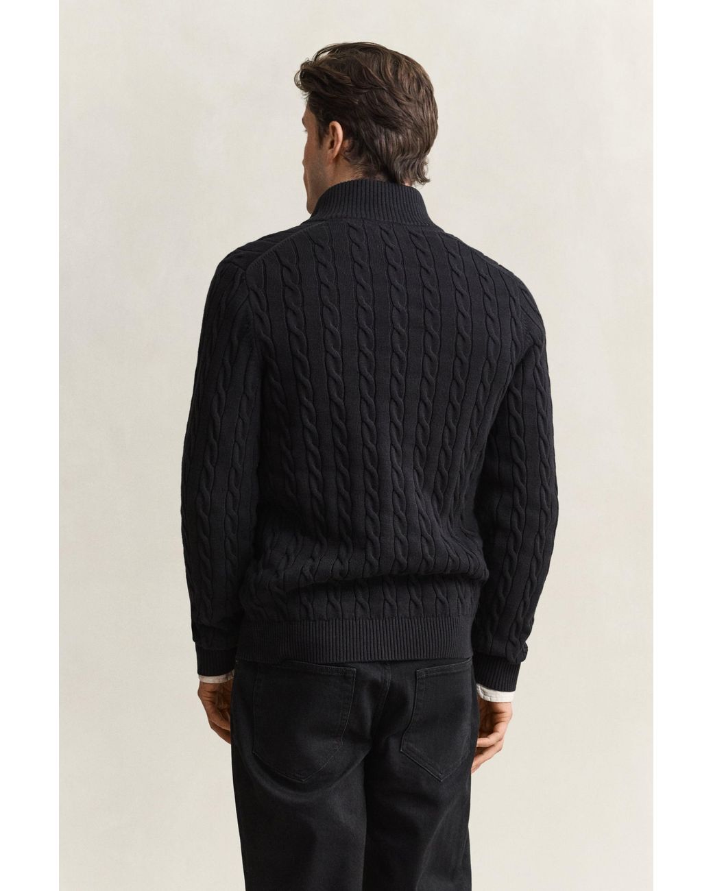 Gant Black Cotton Cable Knit Half-Zip Sweater for men