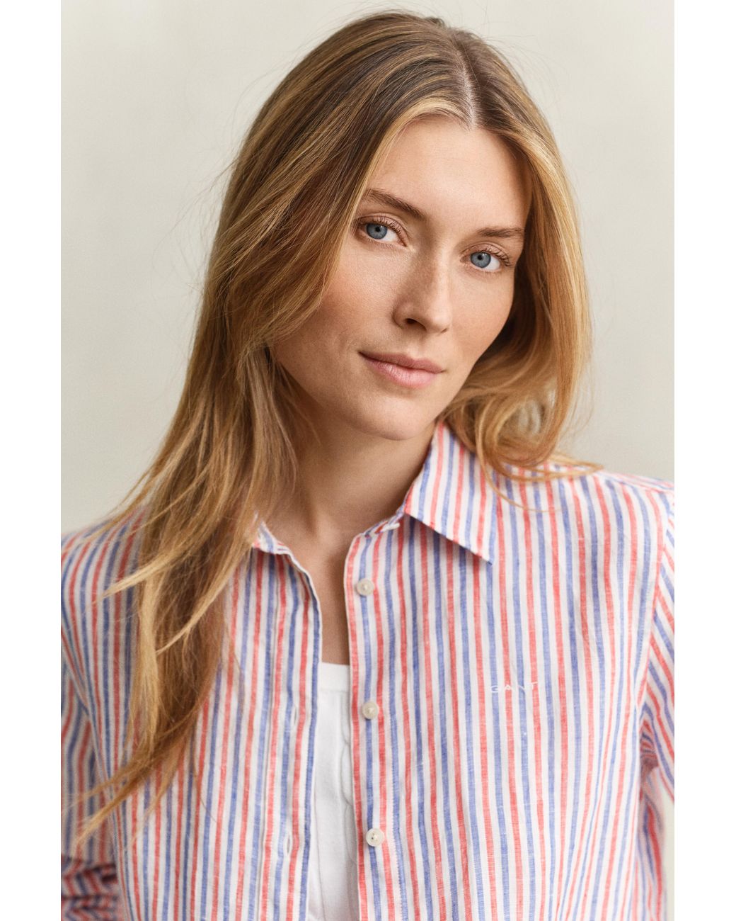 Gant Pink Regular Fit Striped Linen Shirt