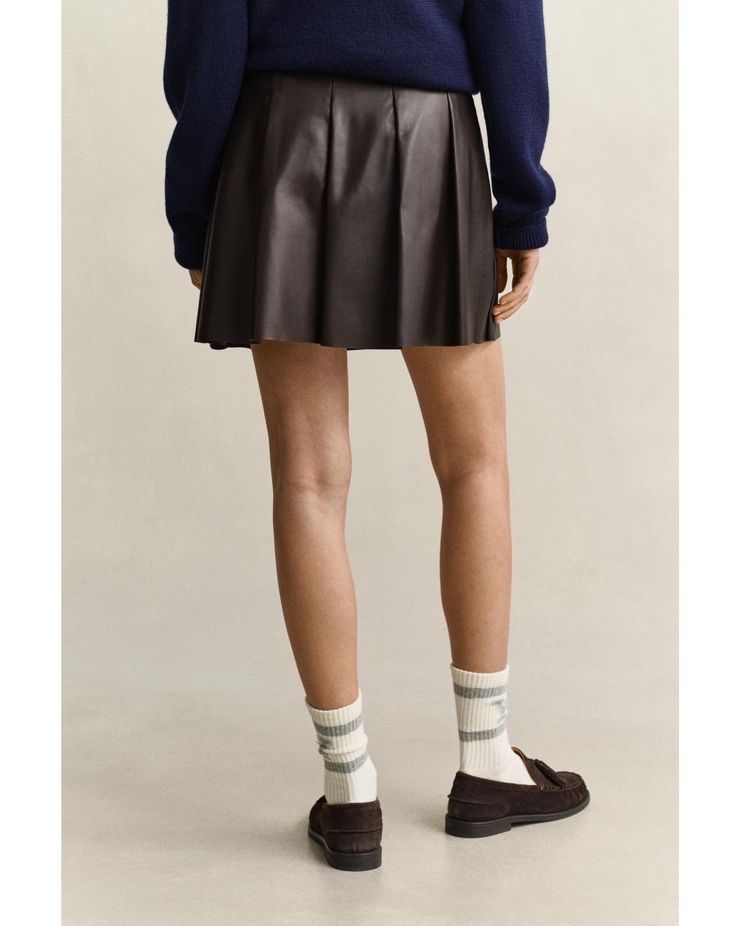 Gant Blue X Yale Pleated Leather Skirt Deep