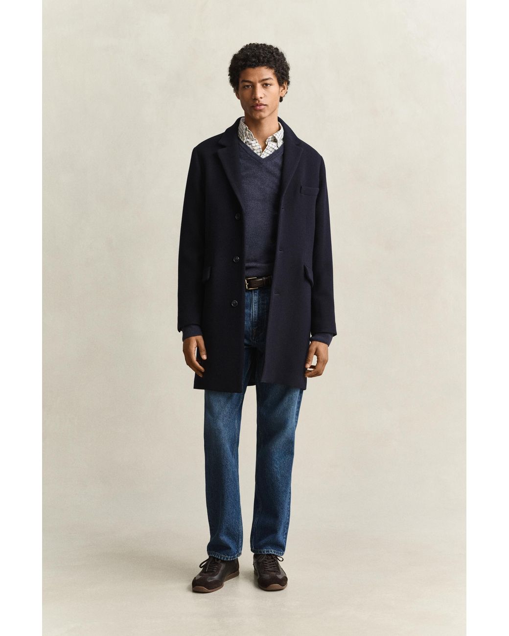 Gant Blue Lambswool V-Neck Sweater Dark Melange for men
