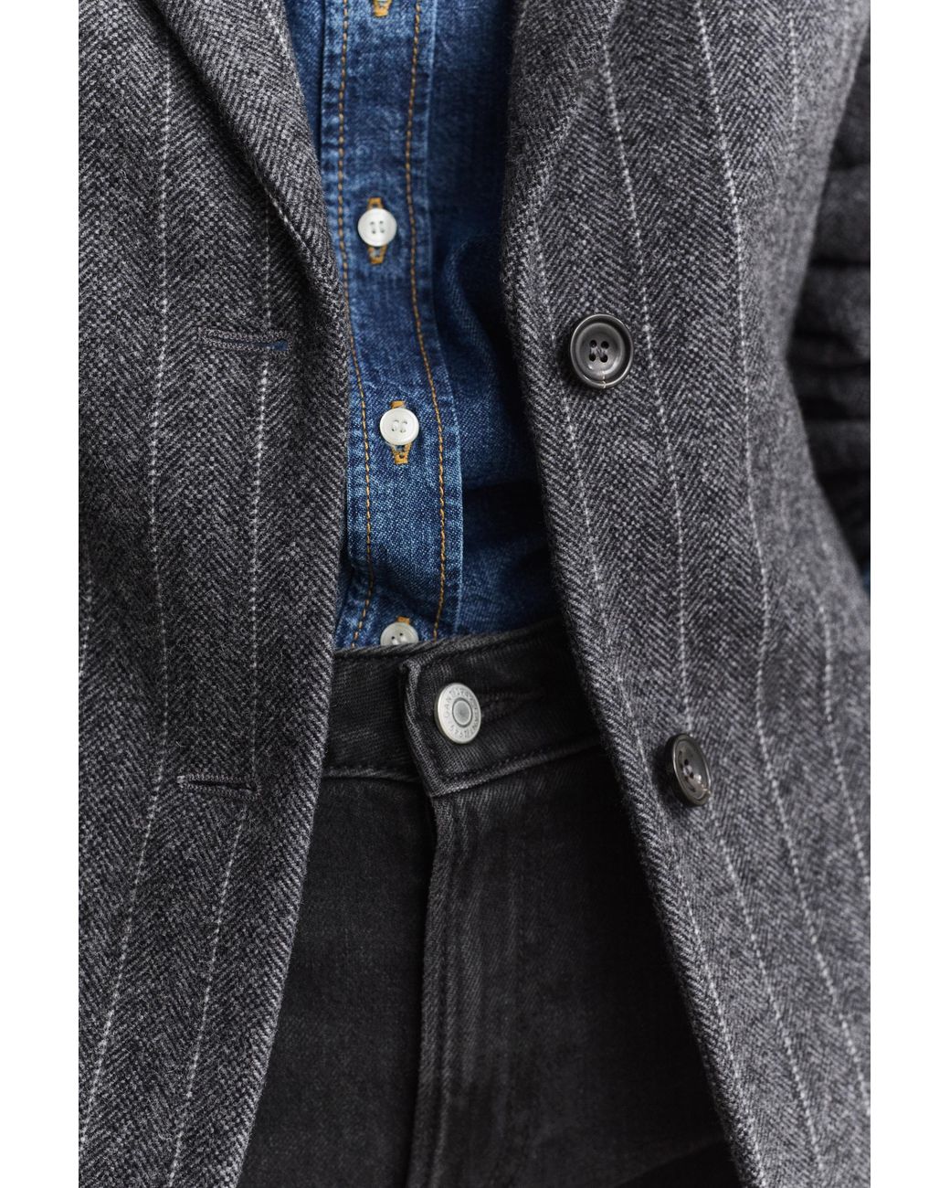 Gant Blue Pinstriped Hourglass Blazer Charcoal Melange