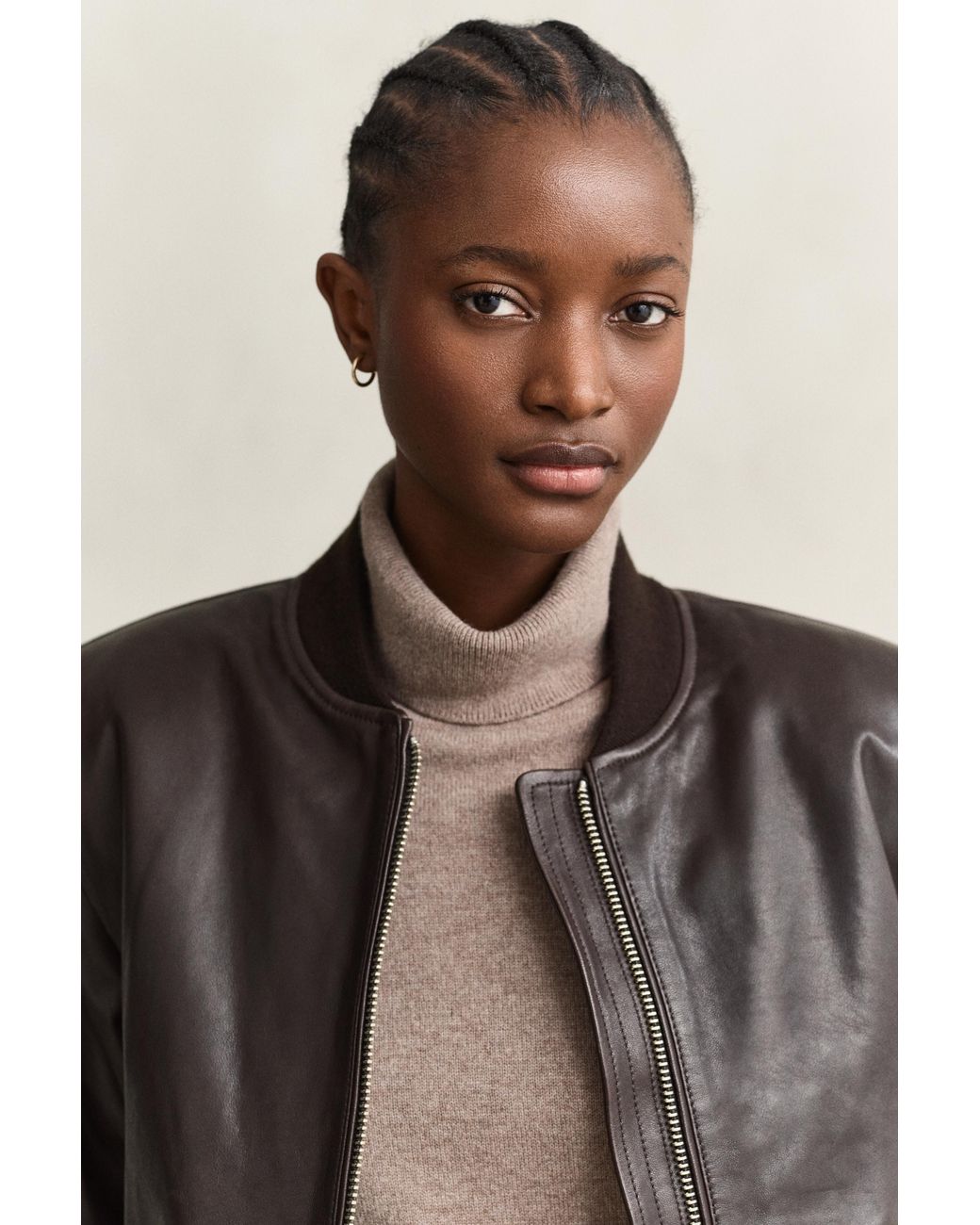 Gant Brown Leather Bomber Jacket Deep