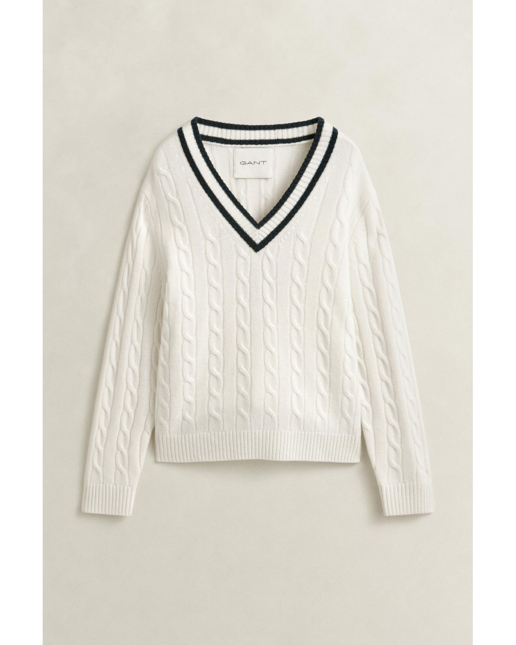 Gant Natural Merino Wool Cable Knit Sweater Cream