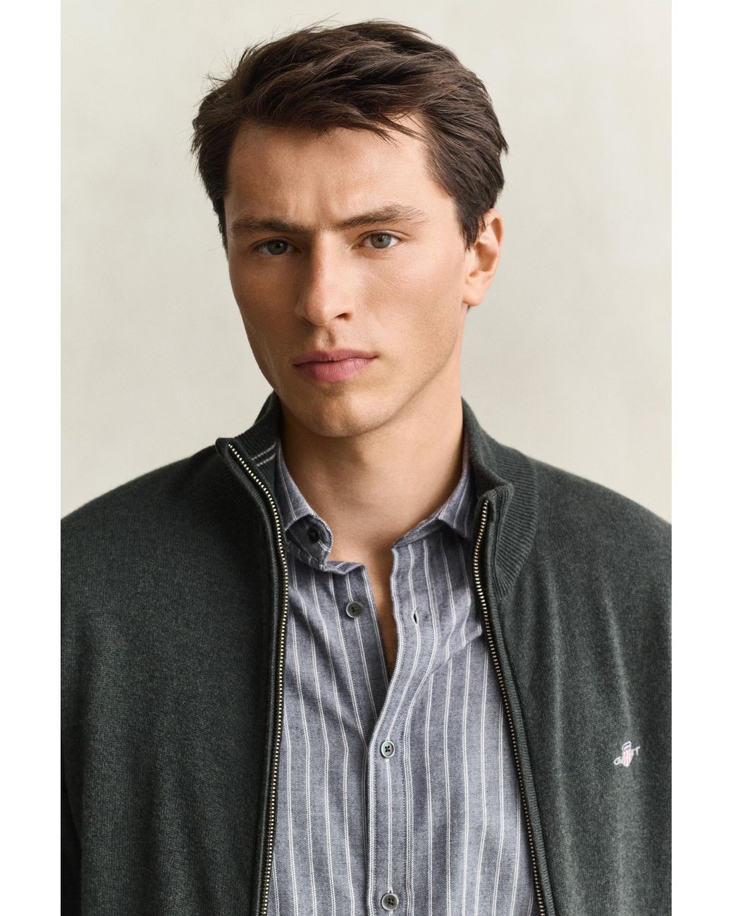 Gant Green Lambswool Zip Cardigan Dark Moss for men