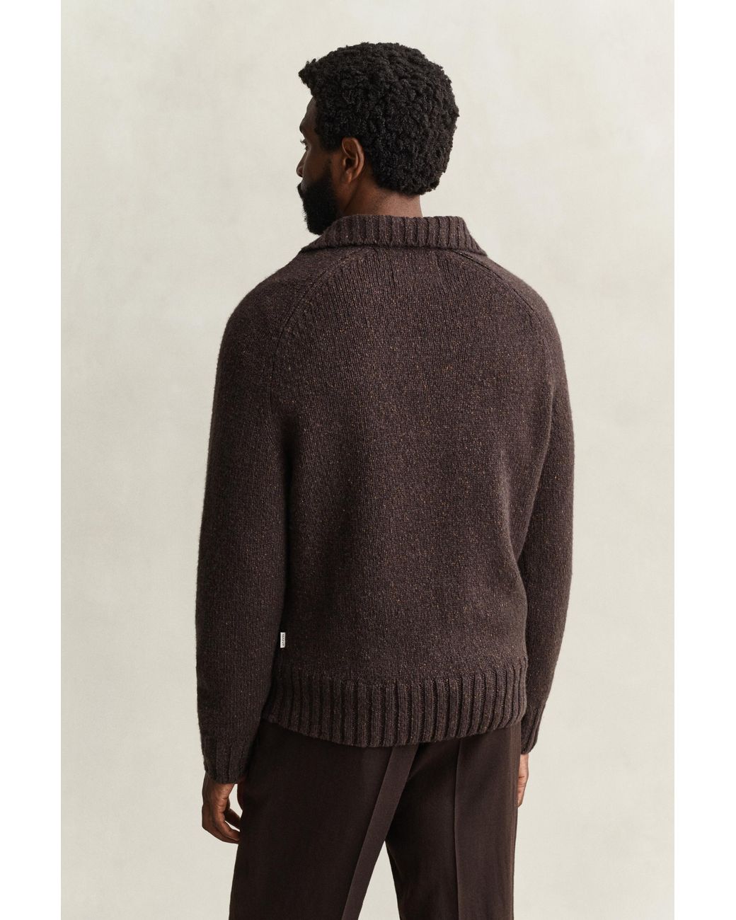 Gant Brown Wool Silk Blend Polo Sweater Dark Melange for men