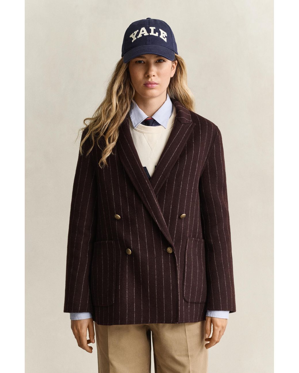 Gant Natural X Yale Pinstriped Handstitched Blazer Deep