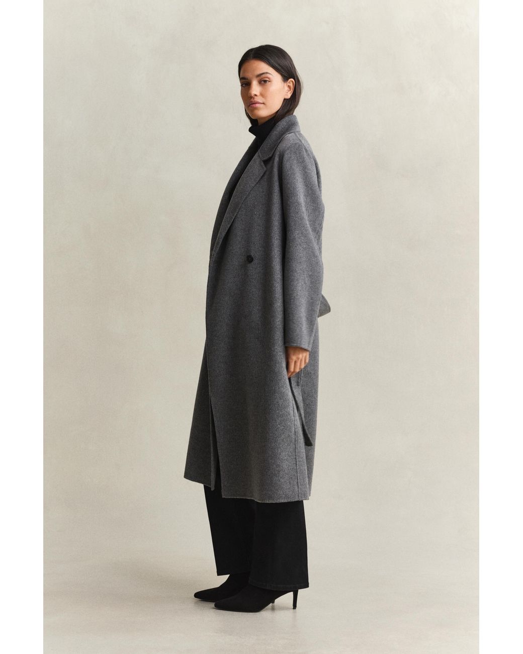 Gant Gray Handstitched Belted Coat Charcoal Melange