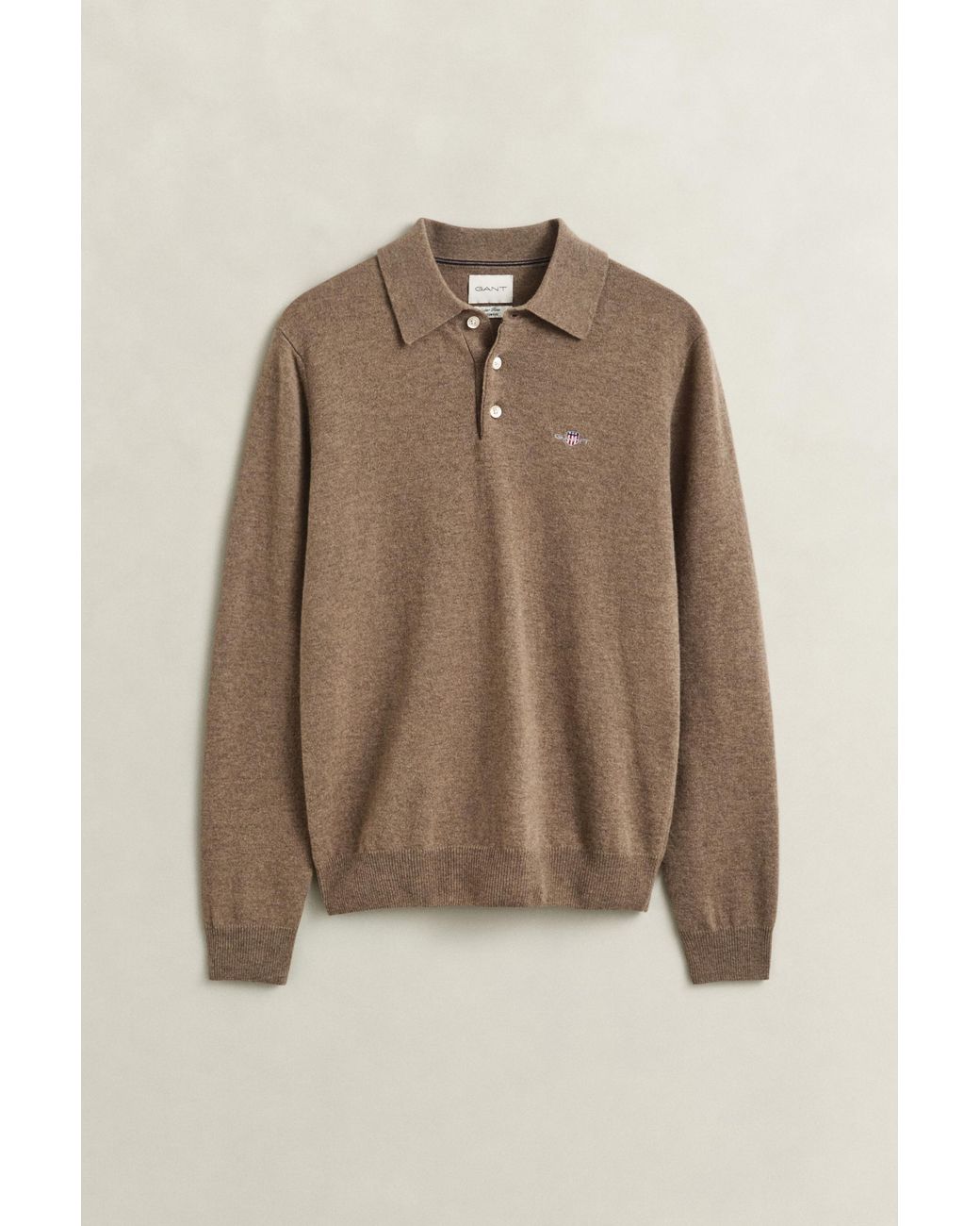 Gant Natural Superfine Lambswool Polo Sweater Light Melange for men