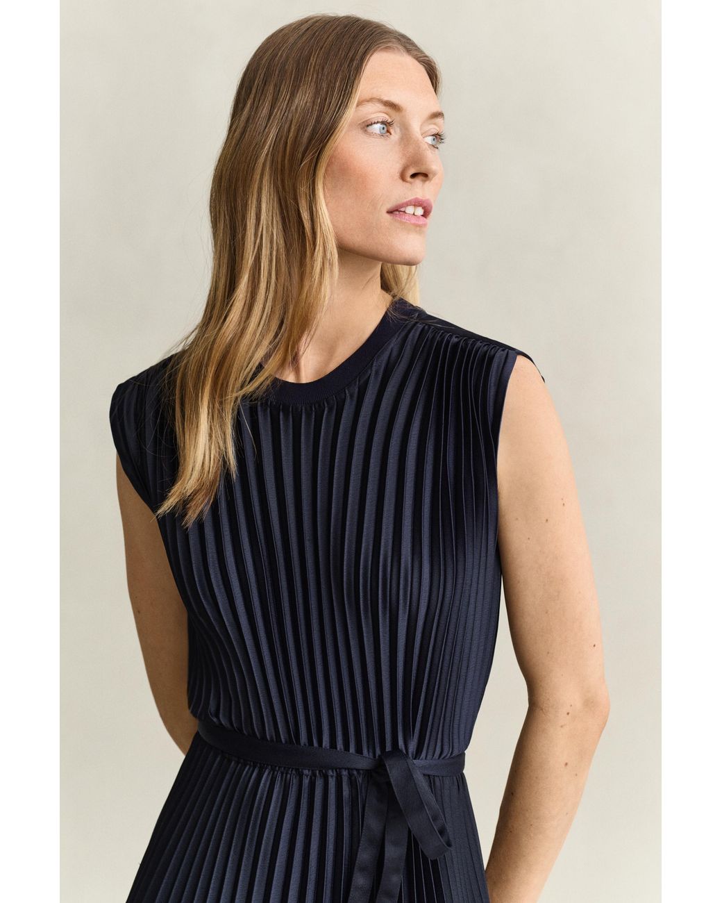 Gant Blue Pleated Belted Dress Evening