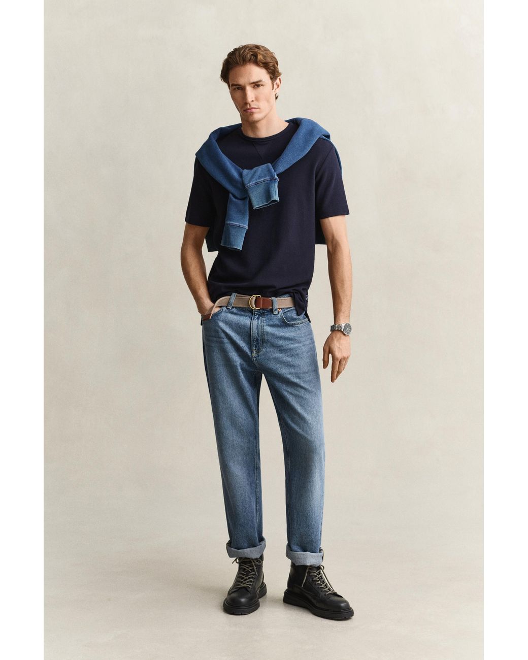 Gant Blue Textured T-Shirt Evening for men