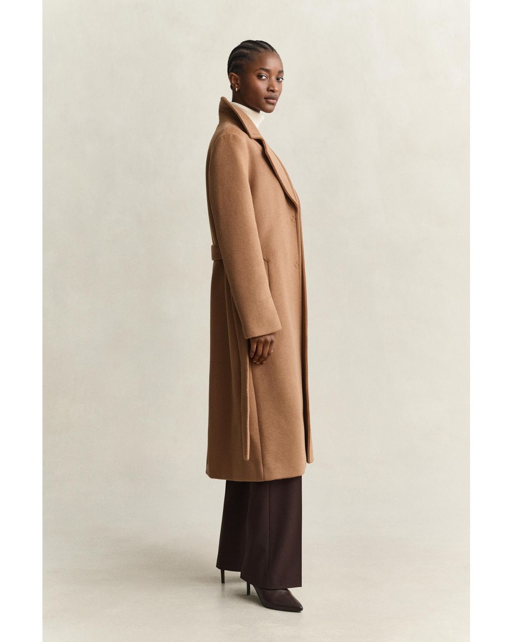 Gant Natural Belted Wool Blend Coat Roasted Walnut
