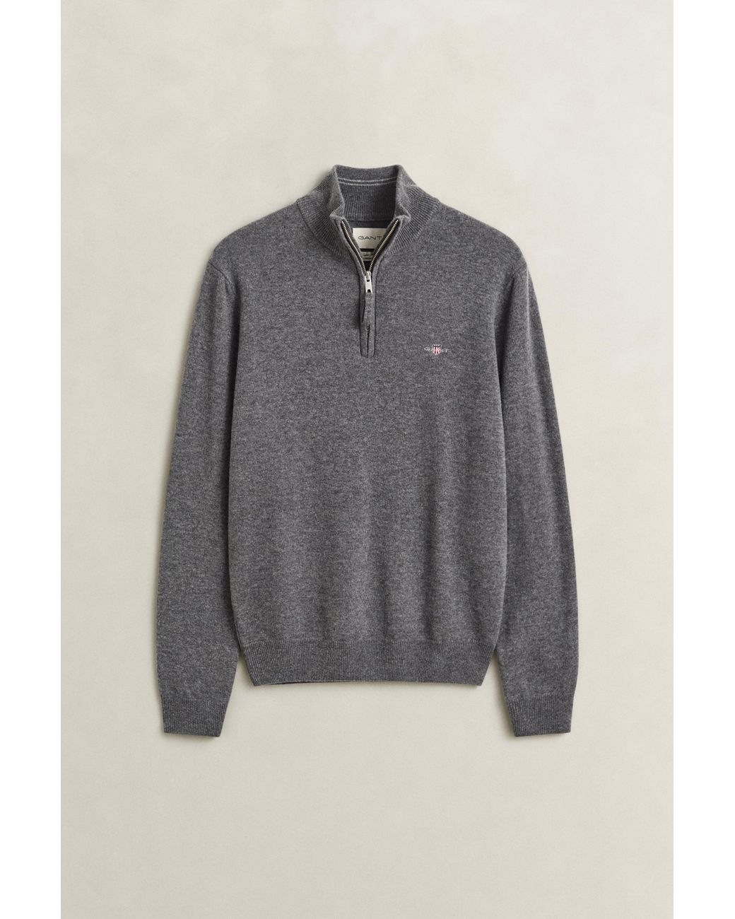 Gant Gray Lambswool Half-Zip Sweater Charcoal Melange for men