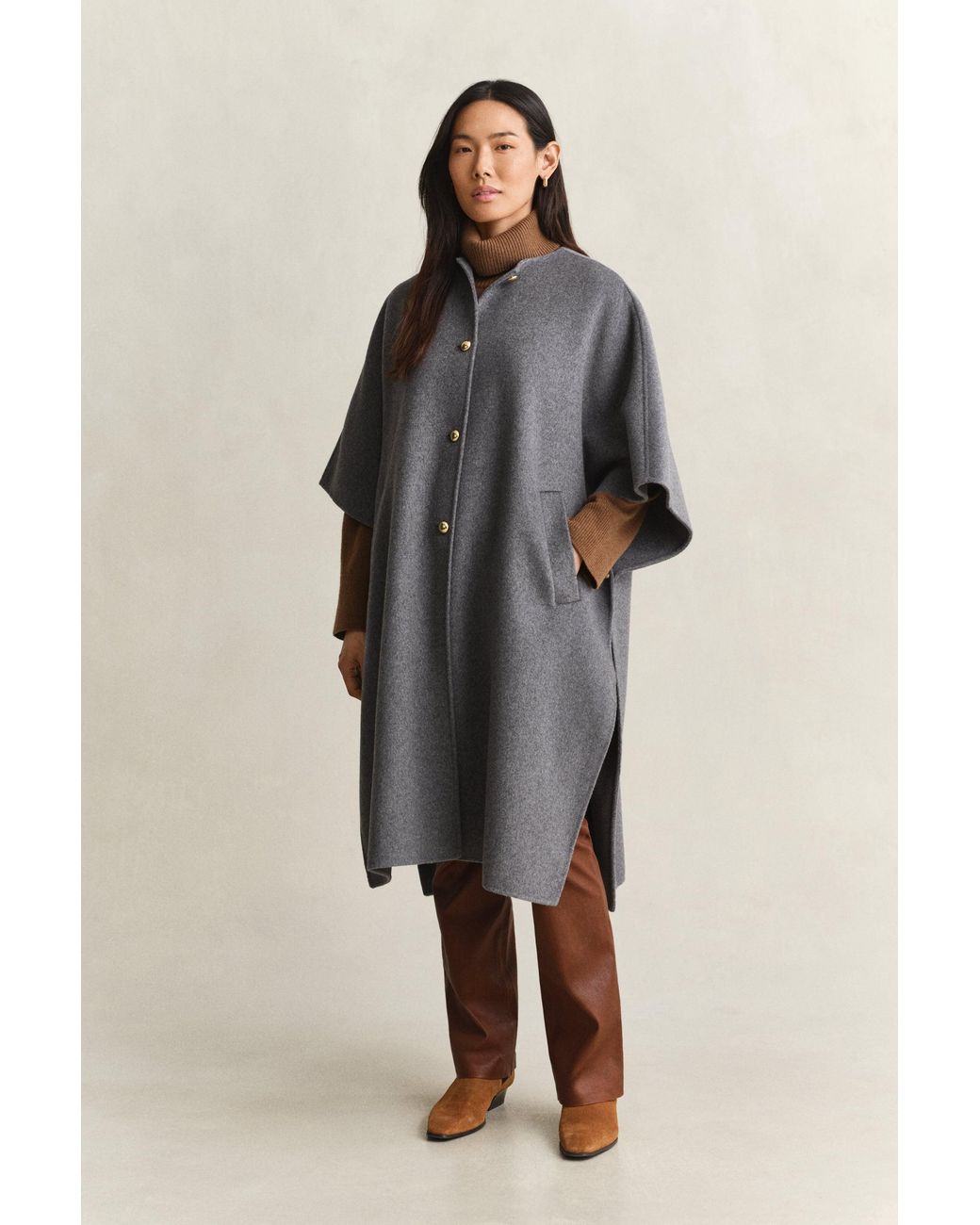 Gant Gray Handstitched Cape Coat Charcoal Melange