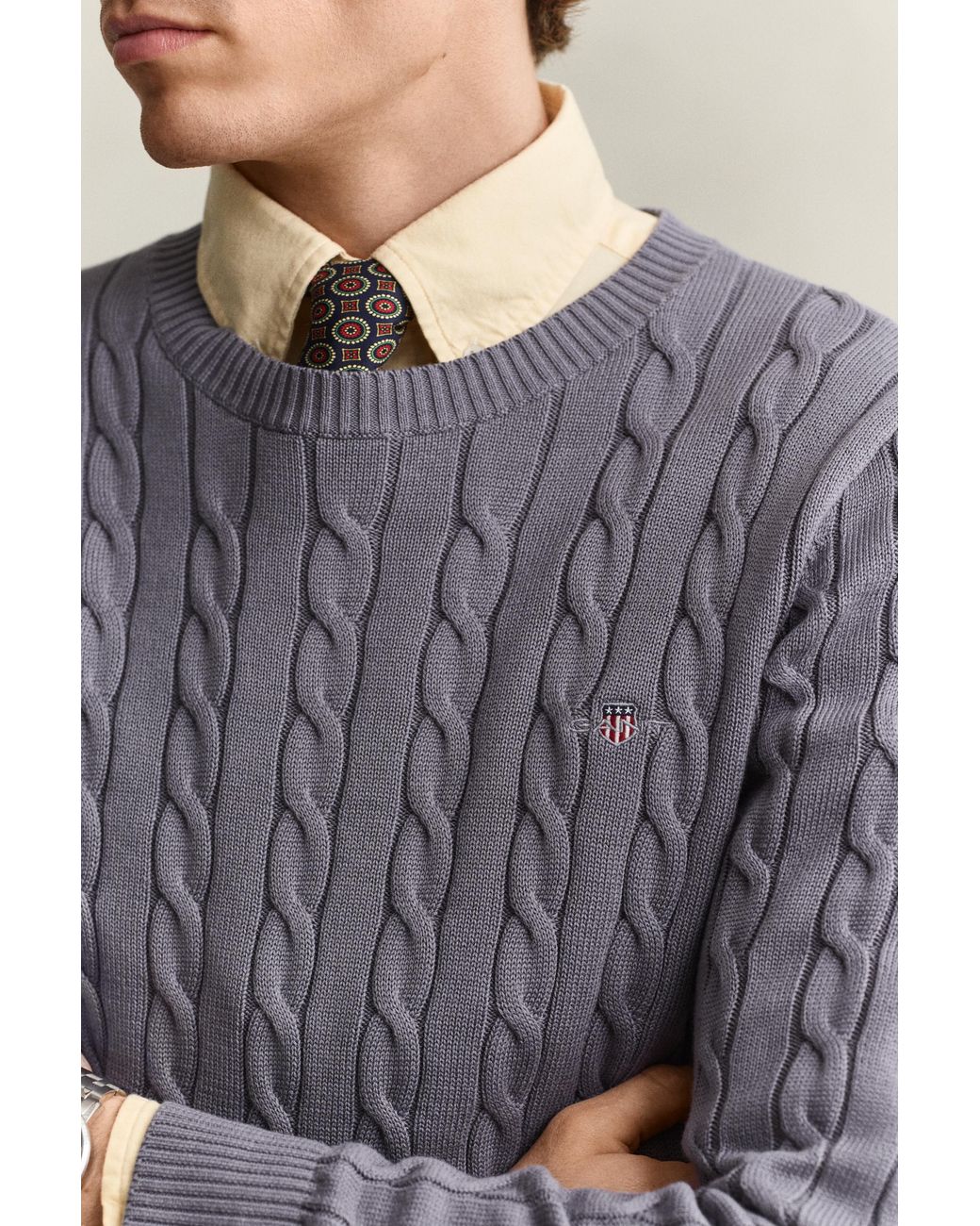 Gant Gray Classic Cable Knit Sweater for men