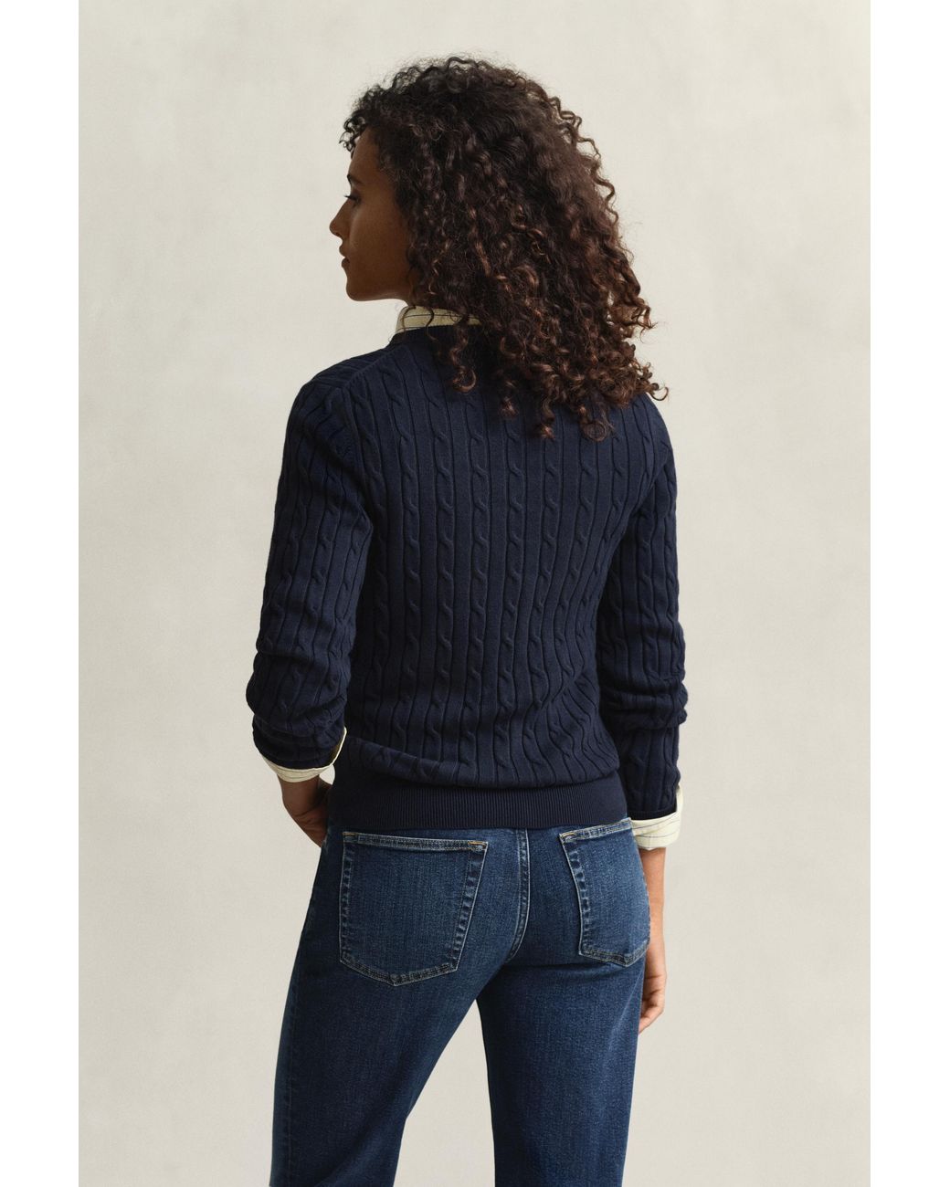 Gant Blue Stretch Cotton Cable Knit Crew Neck Sweater