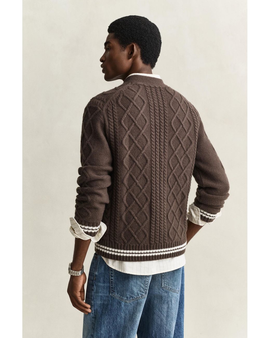 Gant Blue Wool Blend Cable Knit Cardigan for men
