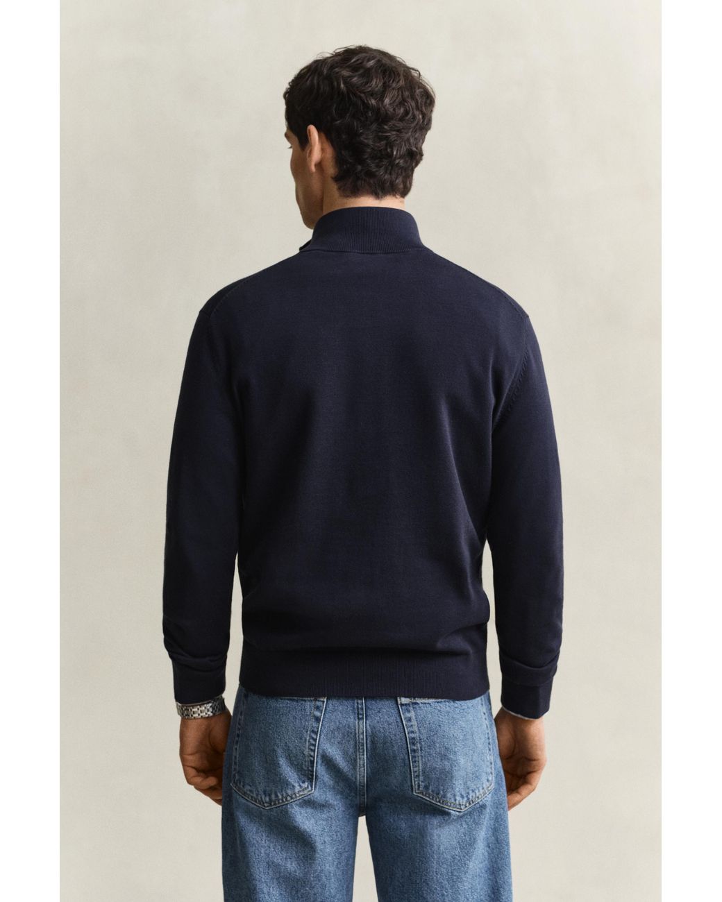 Gant Blue Classic Cotton Half-Zip Sweater Evening for men