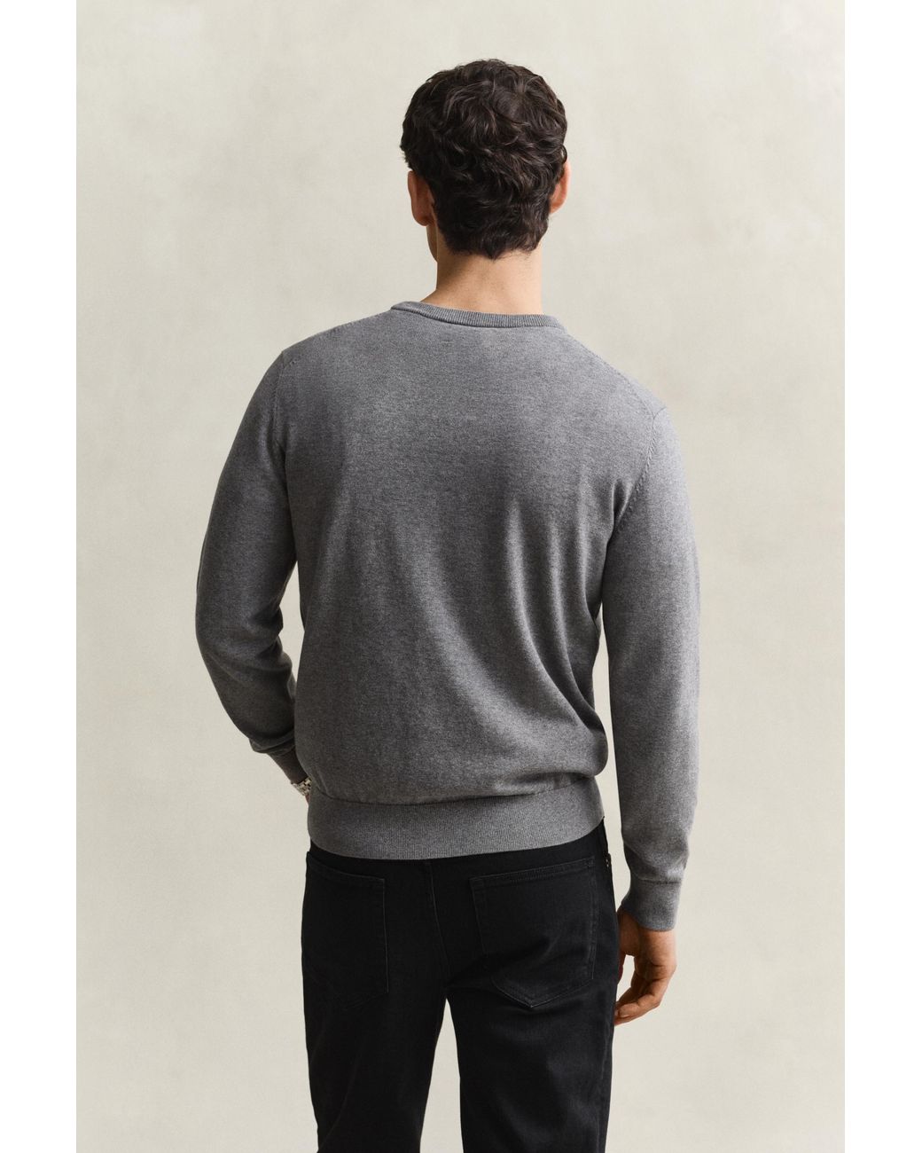 Gant Gray Cotton Crew Neck Sweater Melange for men